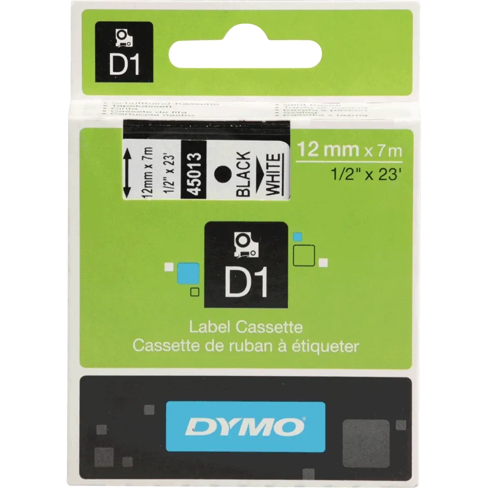 DYMO Schriftbandkassette, Schrift: schwarz, Grund: weiß, Breite 12mm, 7m, 1 Stück